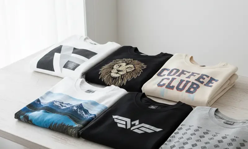 Farklı desenlerde baskılı sweatshirt ve tişörtler.