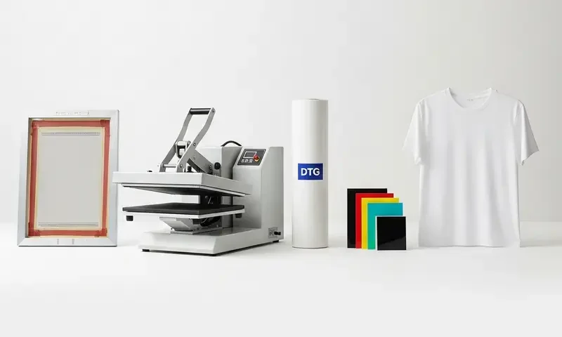 Farklı baskı teknikleriyle süslenmiş renkli tişörtler.