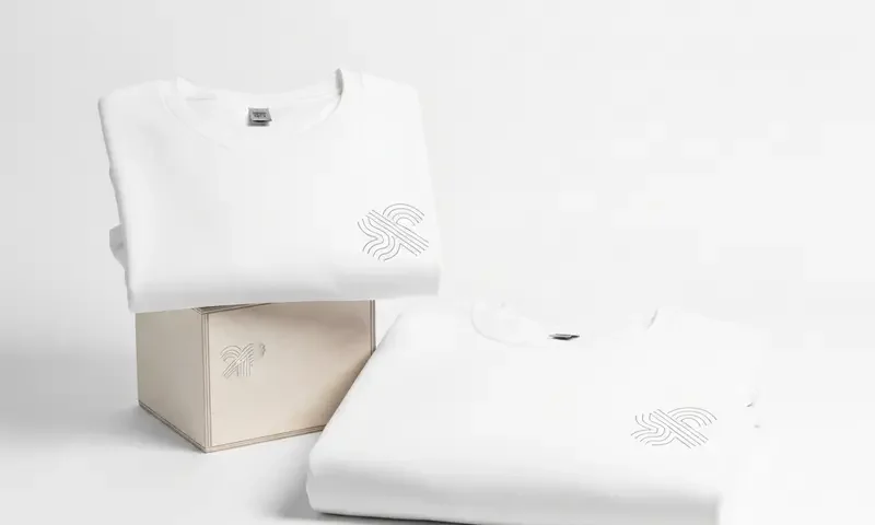 Renkli baskılı tişörtler ve sweatshirtlerin şık bir düzenle sergilendiği görüntü.