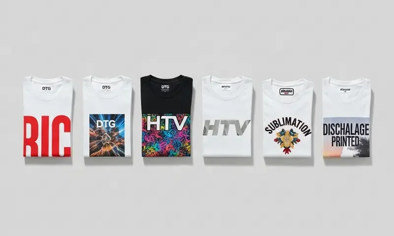 Farklı baskı tekniklerinin sergilendiği tişörtler
